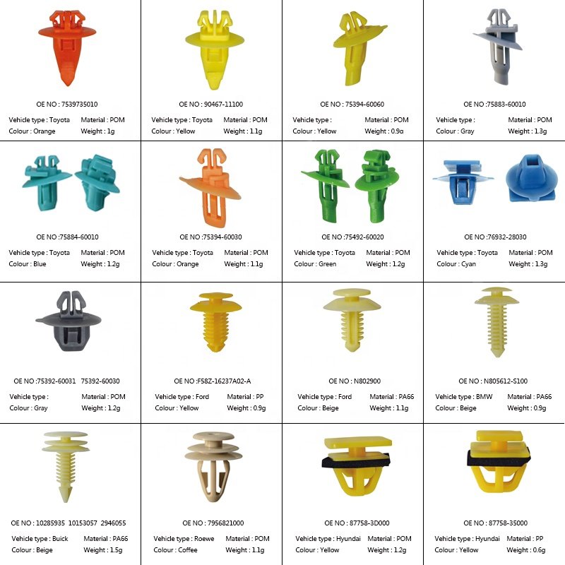 automotive plastic fasteners mixed 500pcs nylon PEbag clips