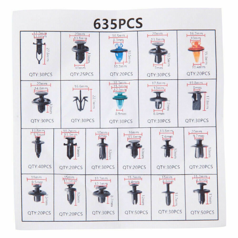 635Pcs Car Push Retainer Clips&Auto Fasteners Assortment Clips Rivet Bumper Kit