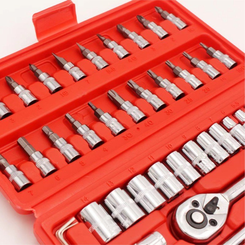 High Quality Auto Repair impact socket set Manual tool set 46 pcs 1/4" magnetic Wrench Socket Set
