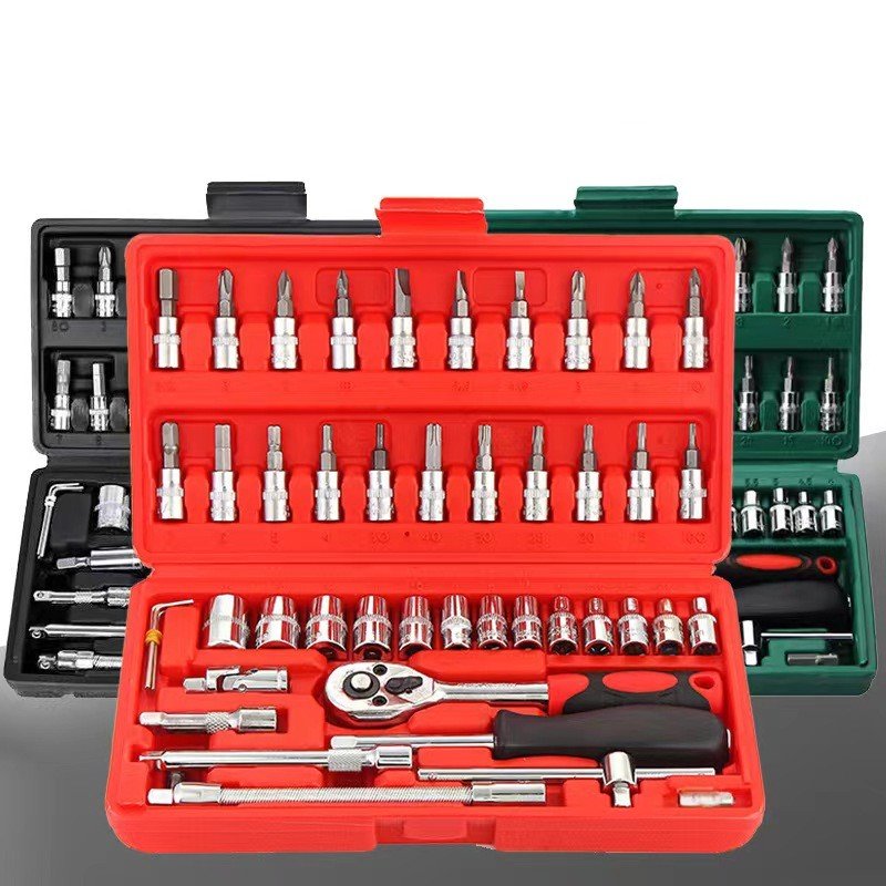 High Quality Auto Repair impact socket set Manual tool set 46 pcs 1/4" magnetic Wrench Socket Set