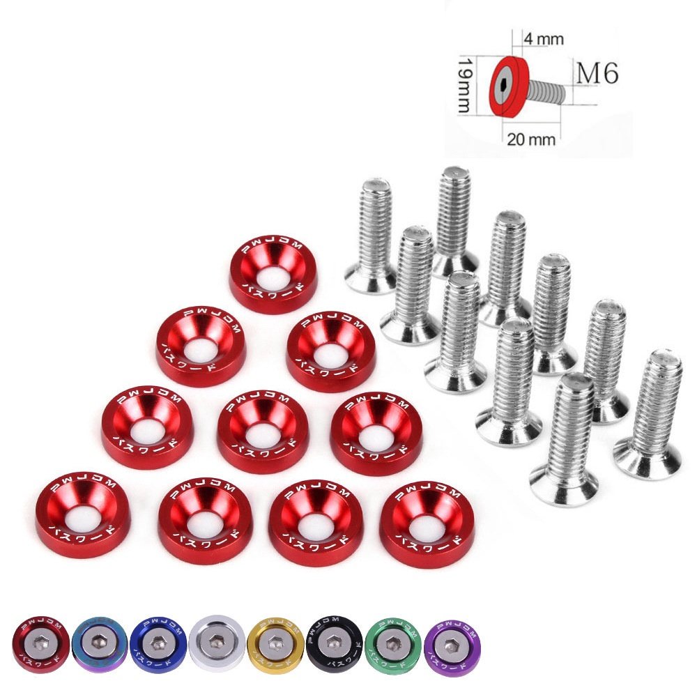 10pcs JDM Racing Autos M6 Gasket Fender Bumper Washer Engine Bay Dress up Fastener Kit