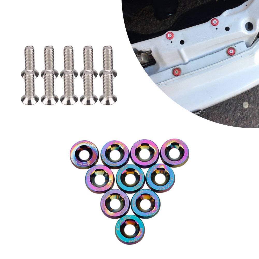 10pcs JDM Racing Autos M6 Gasket Fender Bumper Washer Engine Bay Dress up Fastener Kit
