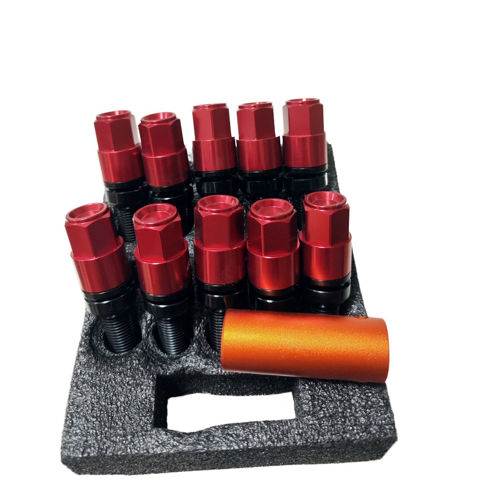 Wholesale Auto Parts M12X1.5 Red Conical Flat Cap Bolts for Benz BMW Porsche Audi VW Universal Modified Wheel Lug Car Bolt