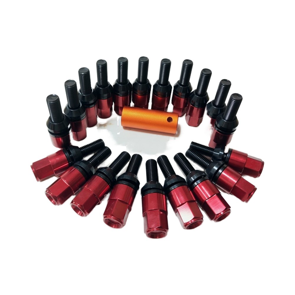 Wholesale Auto Parts M12X1.5 Red Conical Flat Cap Bolts for Benz BMW Porsche Audi VW Universal Modified Wheel Lug Car Bolt