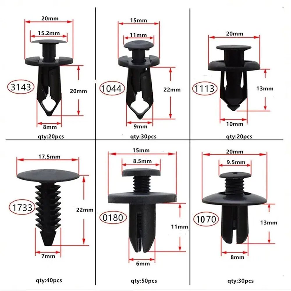 190PCS Set Car Universal Buckle 6 Models Size Fasten Rivet Clamping Fastener Buckle Auto Accessory ABS Material Fixed Screw