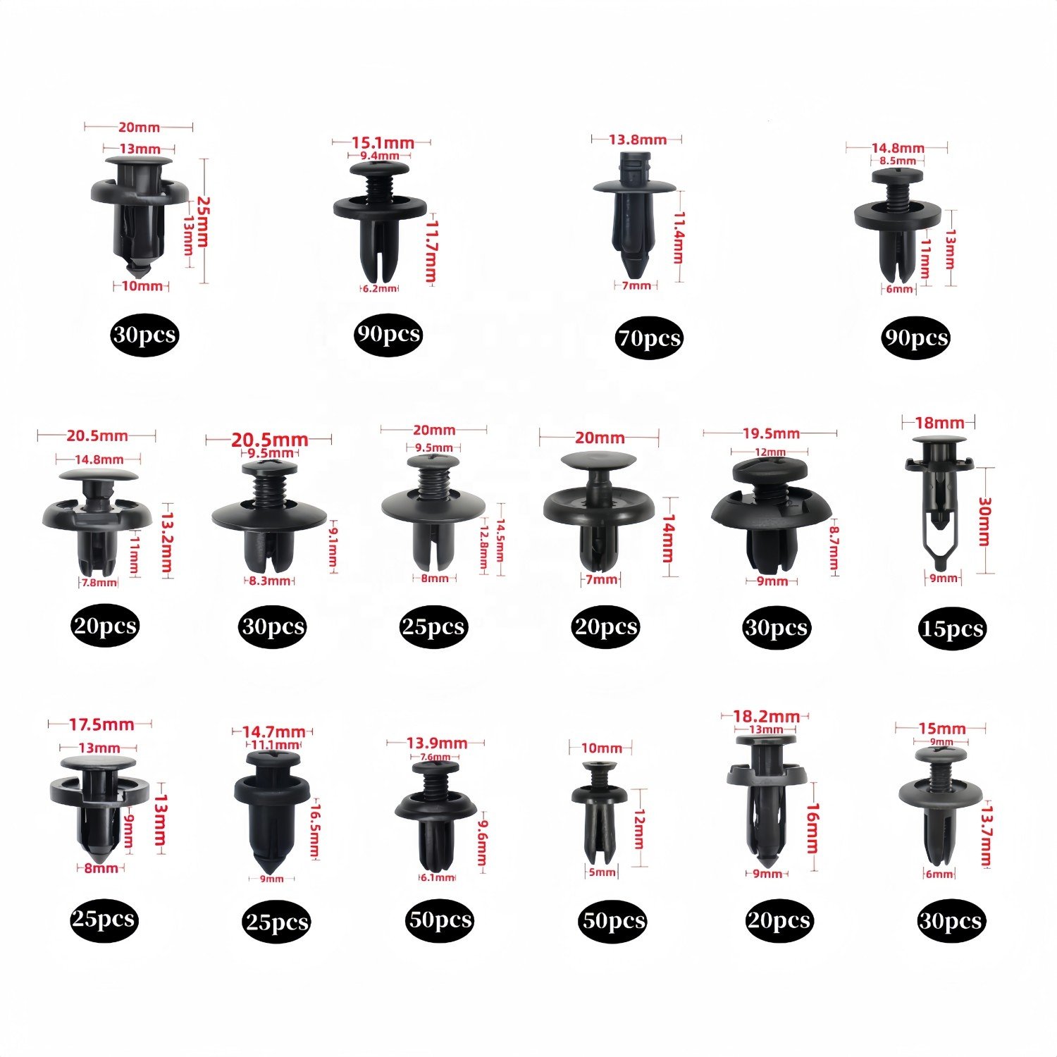 620Pcs 16 Most Popular Sizes Nylon Bumper Fender Rivets Car Push Retainer Clips