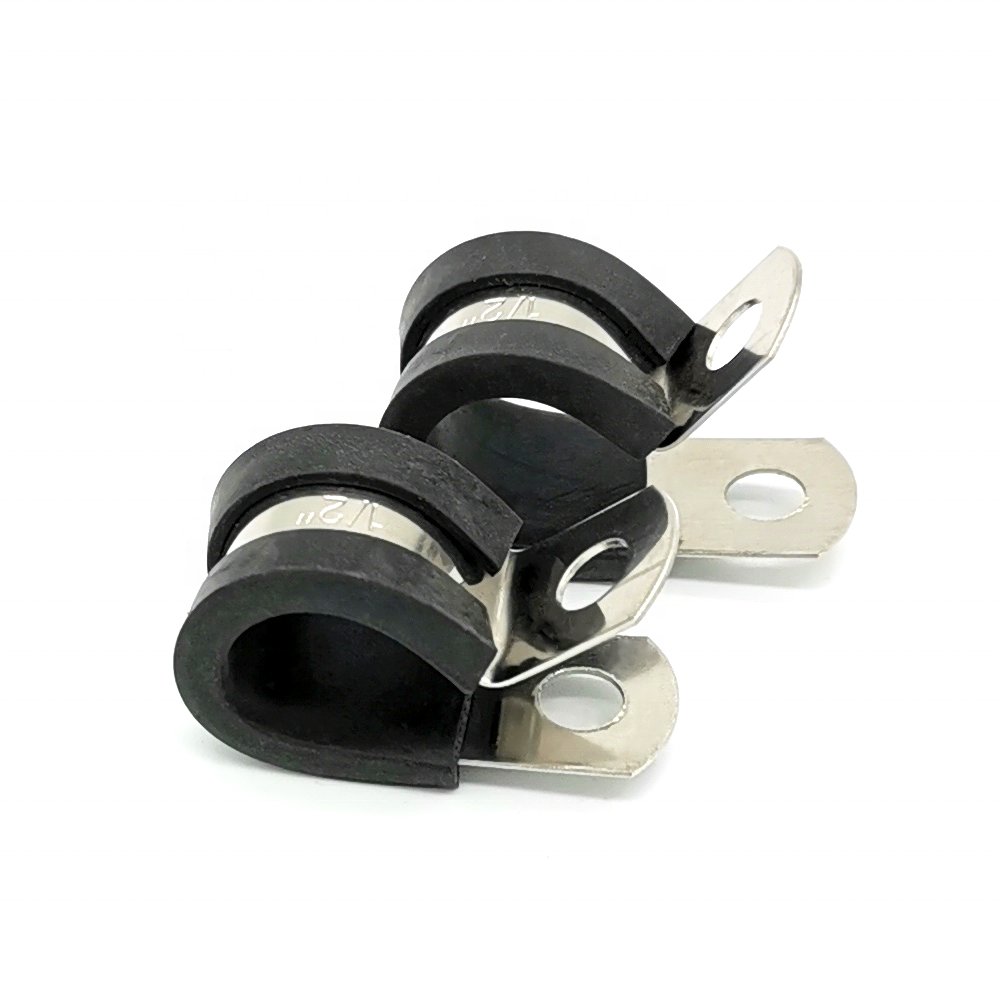 Steel 48mm Dia Customized Metal R-shape Tube Clamps Black PVC Coat Hose Clips