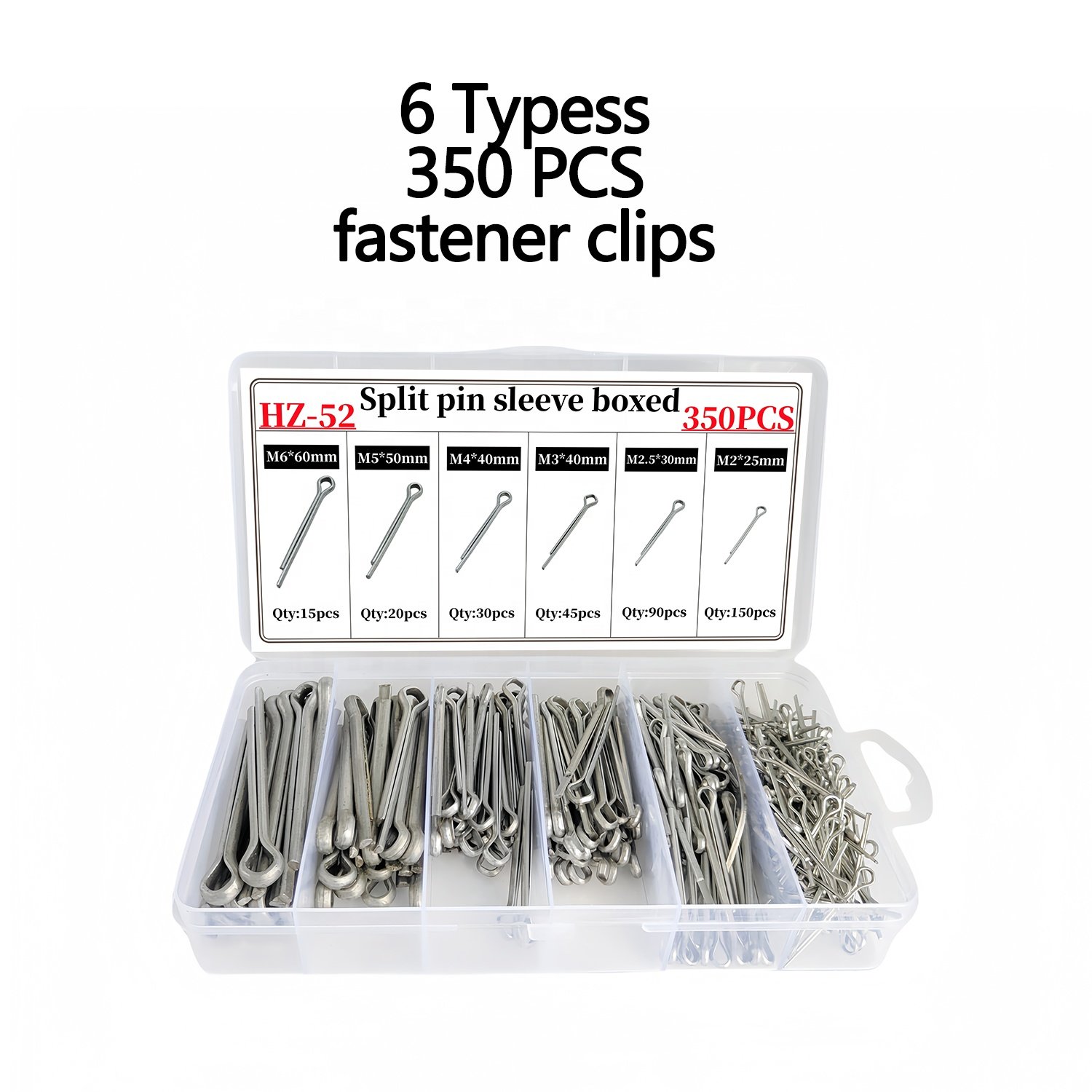 350PCS 6Kinds cotter pin Positioning spring cylindrical pin Hollow pin stainless steel set for motor vehicles and machinery