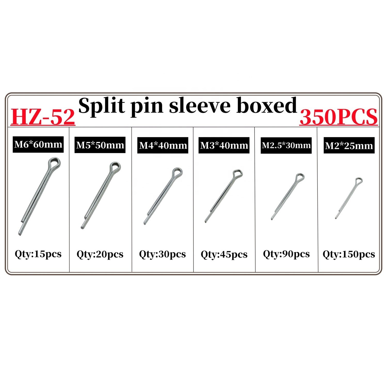 350PCS 6Kinds cotter pin Positioning spring cylindrical pin Hollow pin stainless steel set for motor vehicles and machinery