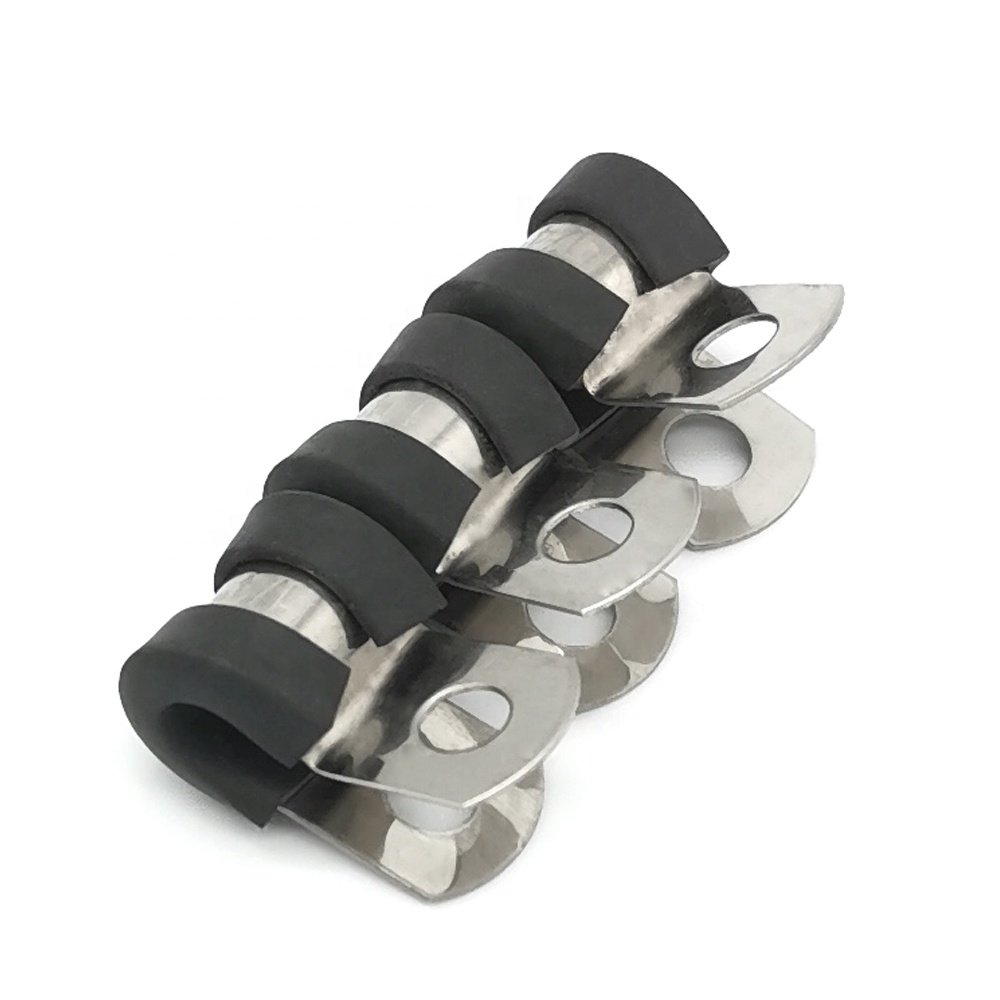 Steel 48mm Dia Customized Metal R-shape Tube Clamps Black PVC Coat Hose Clips