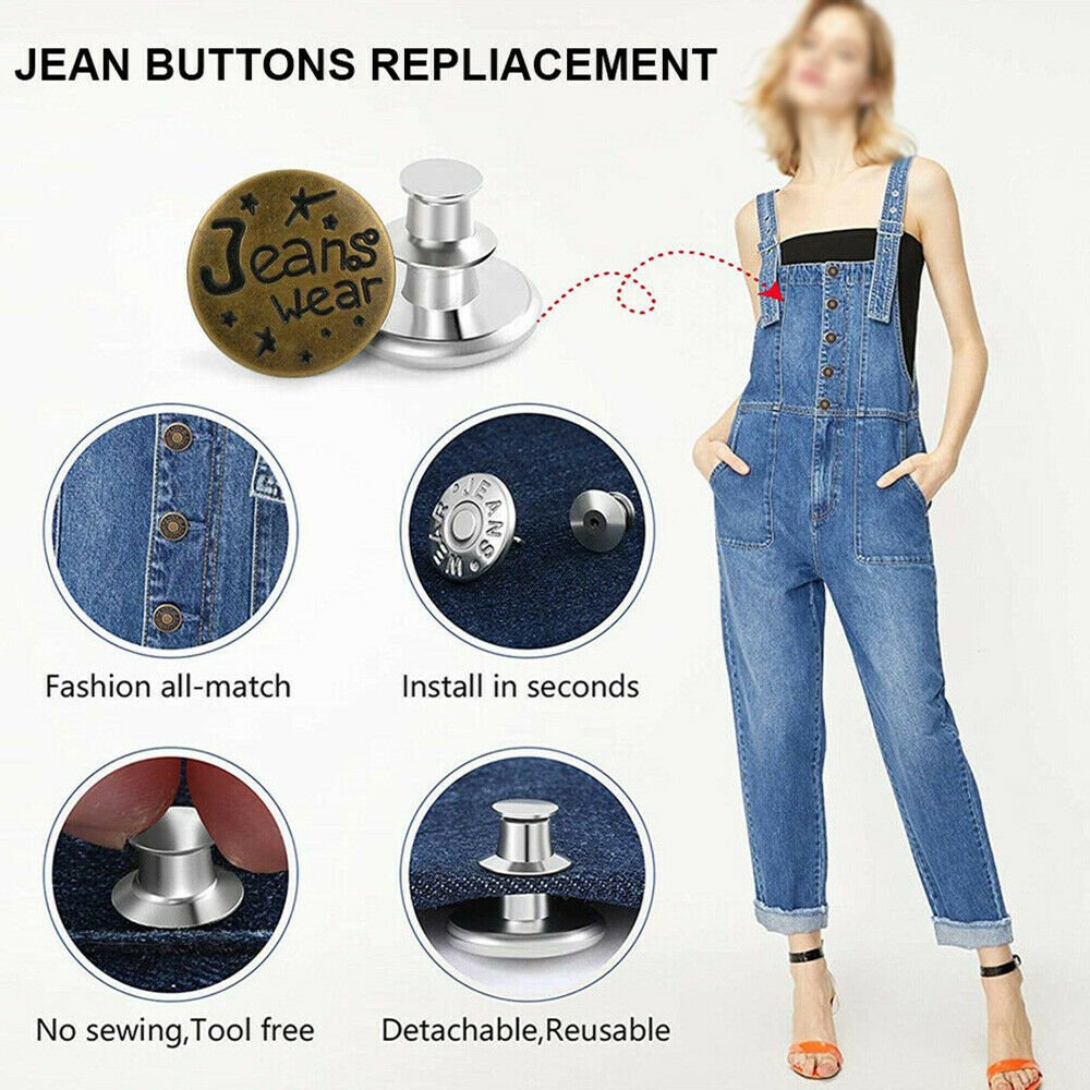 Button Pins For Jeans Adjustable Jean Button No Sew Instant Pants Button
