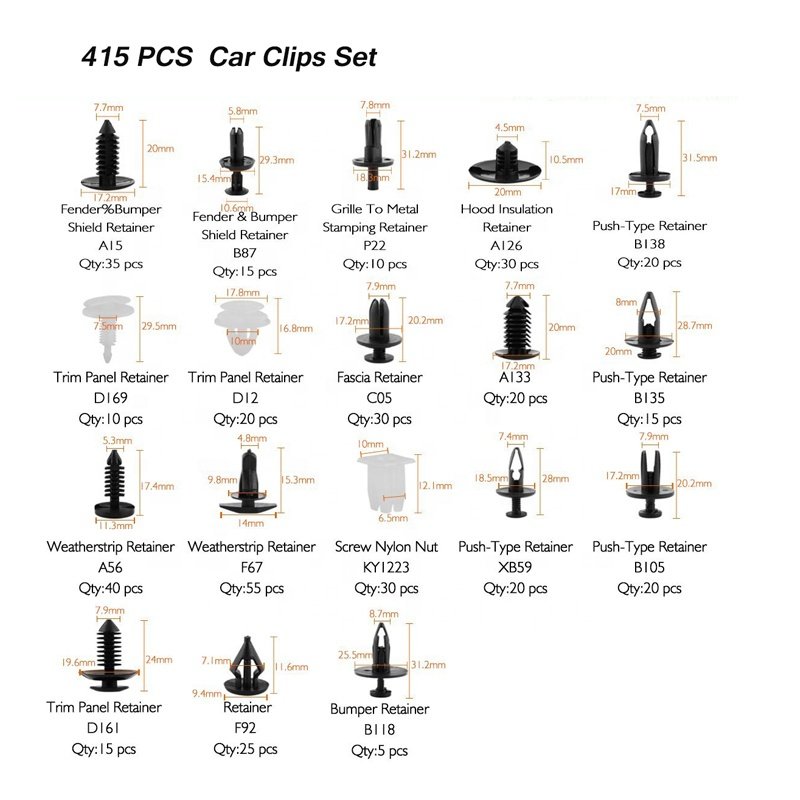 415 Pcs +6pcs Tool Universal Automotive Fender Rivets Fasteners and Clips Kit for Variety Brand Car Truck