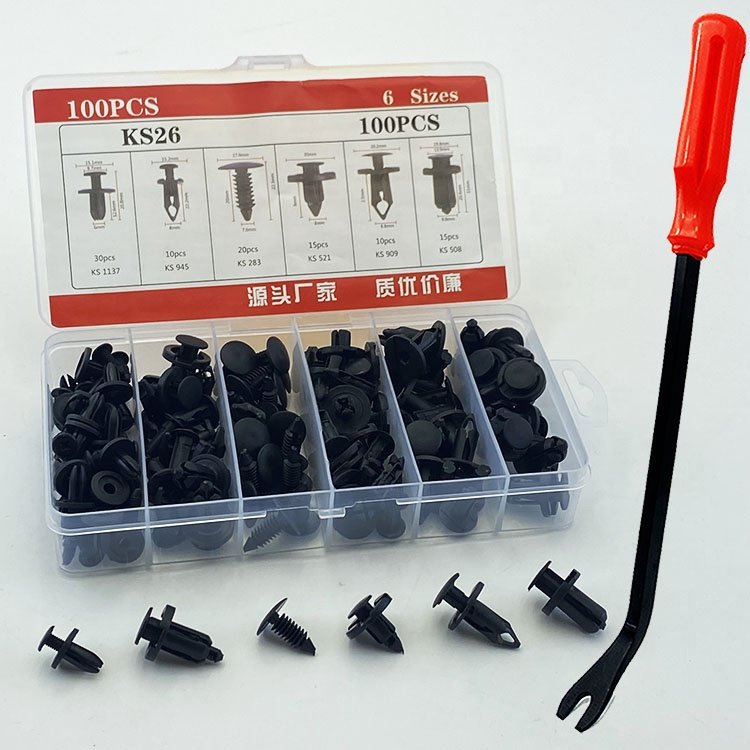 100pcs/Box Universal Car Clips Kit Plastic High Quality Bumper Fasteners Auto Clips Automotive Push Pin Clips Panel Car Plastic