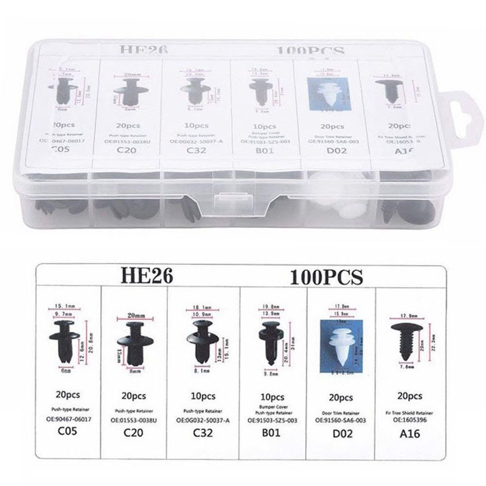 All - in - One Auto Fastener Kit: Push Retainers, Pins, Rivets in Box Bag for Car Body, Bumper, Door Trim Applications