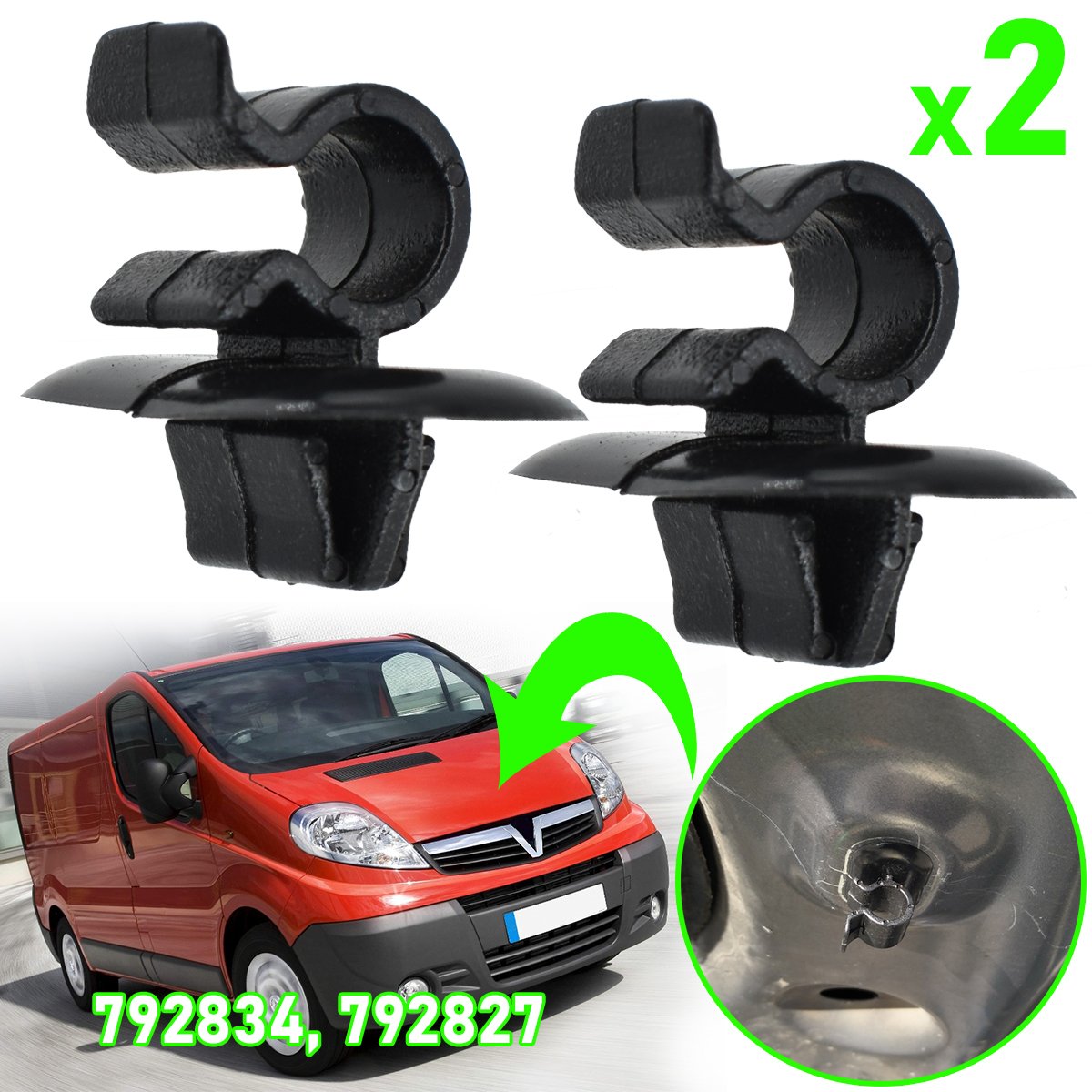 2pcs Car Hood Bonnet Rod Support Prop Clip Stay Clamp Holder 792834 For Vauxhall Opel Vivaro X83 2001 - 2014 Fastener Retainer