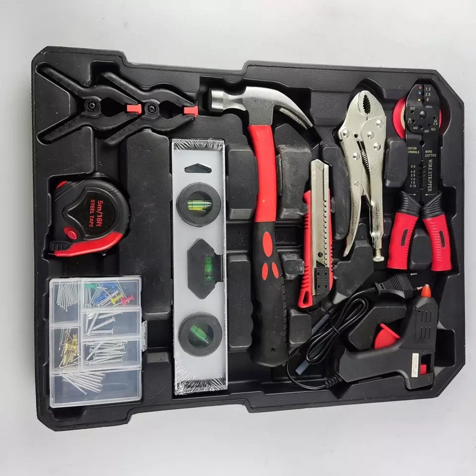 CROWNRICH 187PCs Trolley Tool Case Hardware Repair Tool Kit Aluminum Trolley Case Tool Set with Suitcase