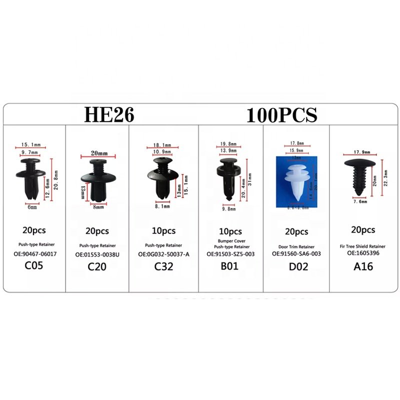 6 Kinds of Assortment Auto Interior Clips Rivet Bumper Car Push Retainer Clips Auto Fasteners Kit