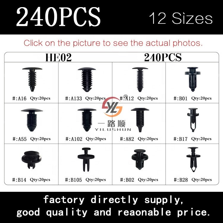 HE02 plastic rivets fastener push clips trim clip kits 240PCS