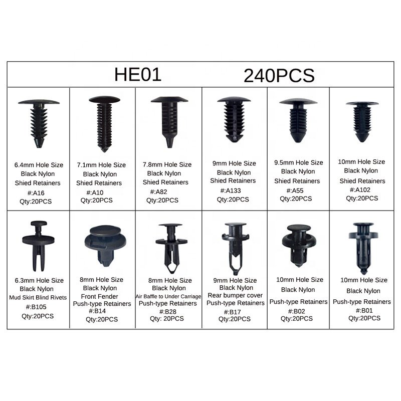240pcs Hot Sales Boxed Plastic Fasteners Rear Bumper Fender Fastener Clips for Automobile