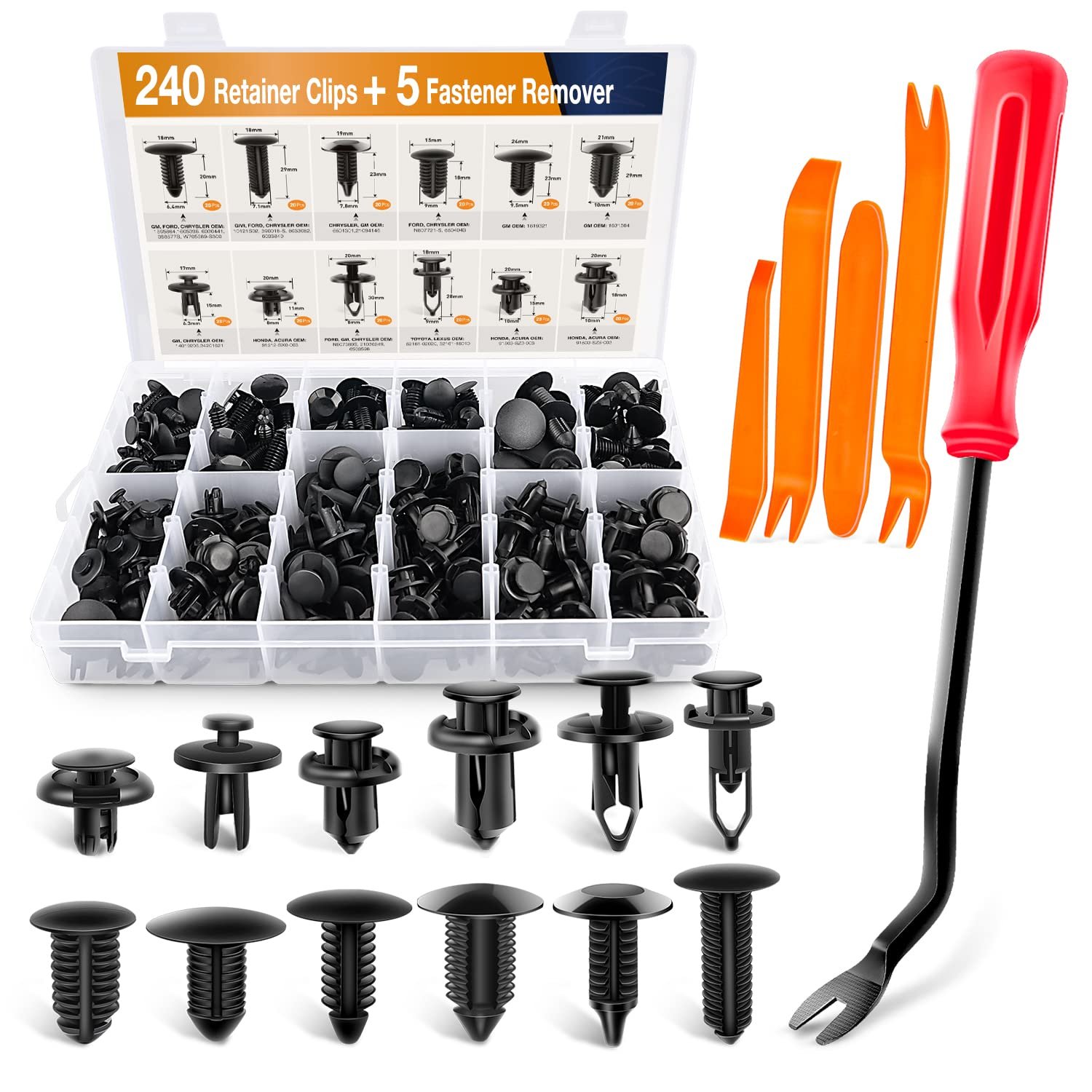 Universal 240PCS Fasteners Rivet Assorted Auto Push Bumper Retainer Clips Kit Plastic Clips for Cars