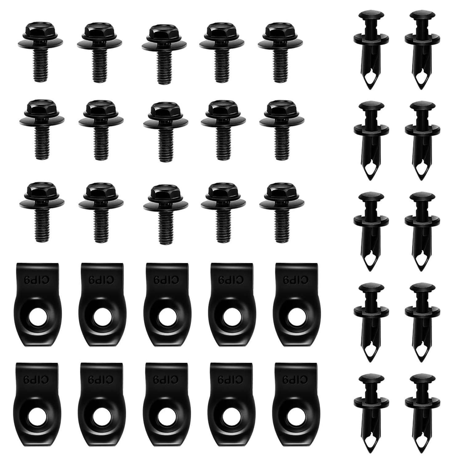 35Pcs Engine Under Cover Splash Shield Body Bolts Screws Bumper Fender Liner Push Retainer Fastener Extruded U-Nuts Rivet Clips