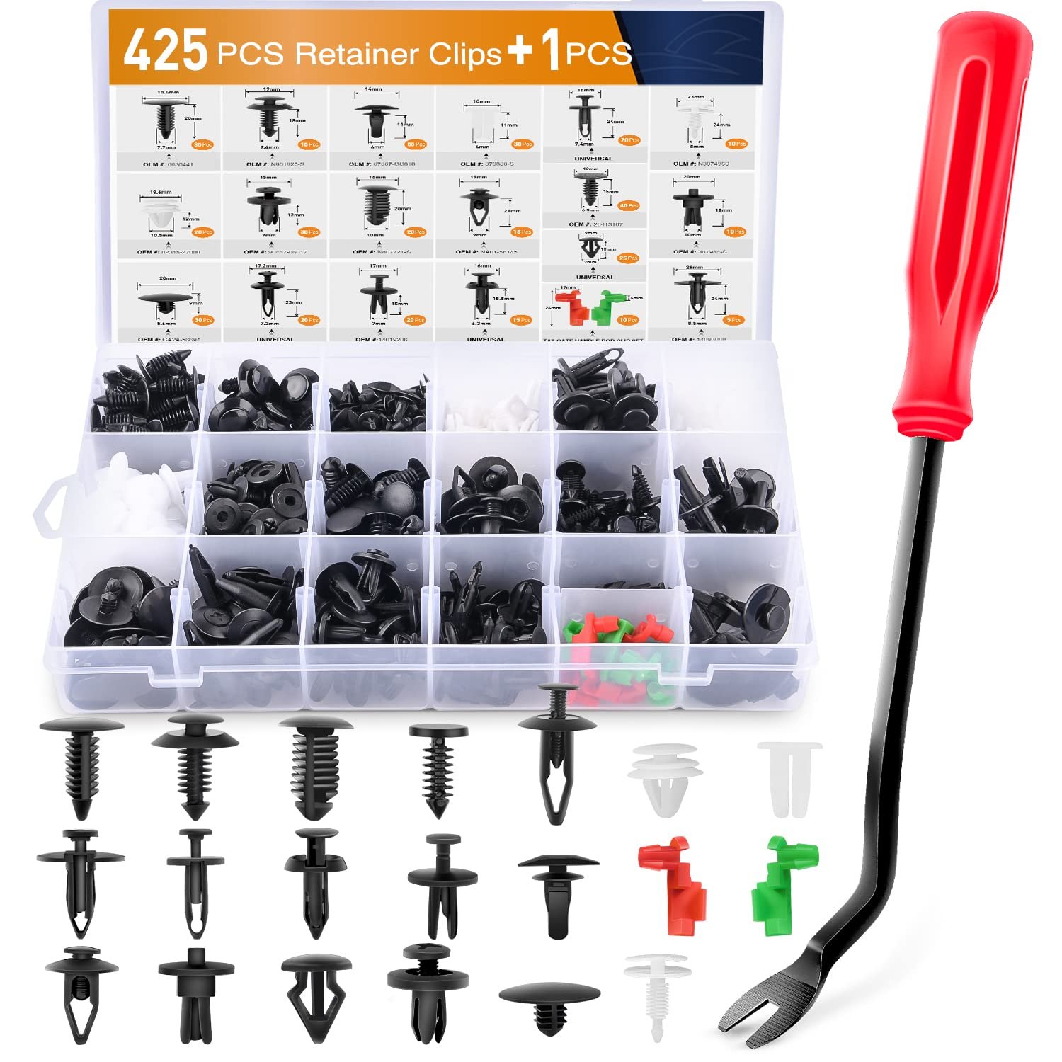 425 Pcs 19 Popular Sizes Auto Push Pin Rivets Vehicle Car Bumper Remover Clips Car Body Retainer Plastic Fastener Auto Clips
