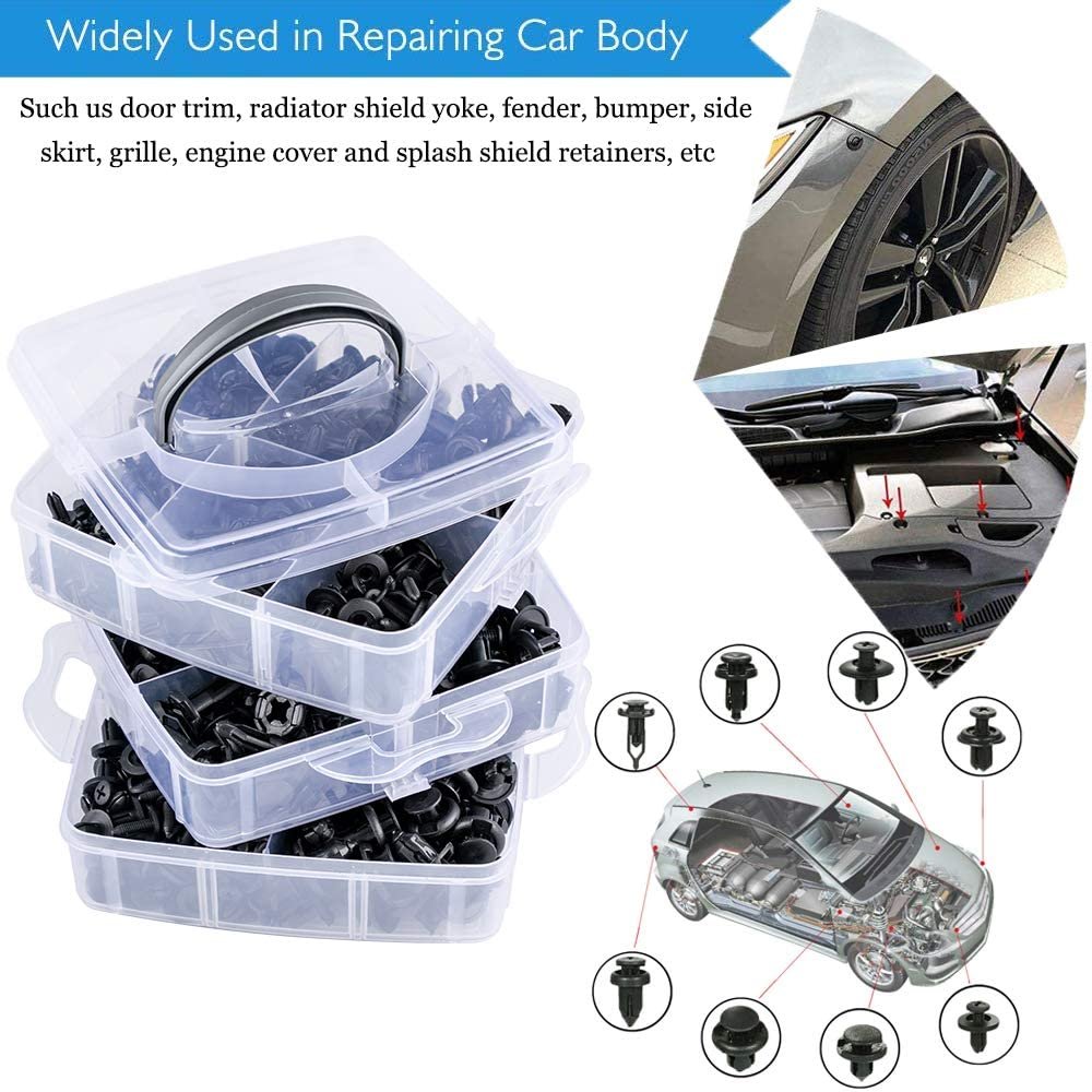 620 Pcs Auto Fastener Clip Car Retainer Kit, Plastic Fasteners Kit Fender Rivets Kits 16 Most Popular Sizes