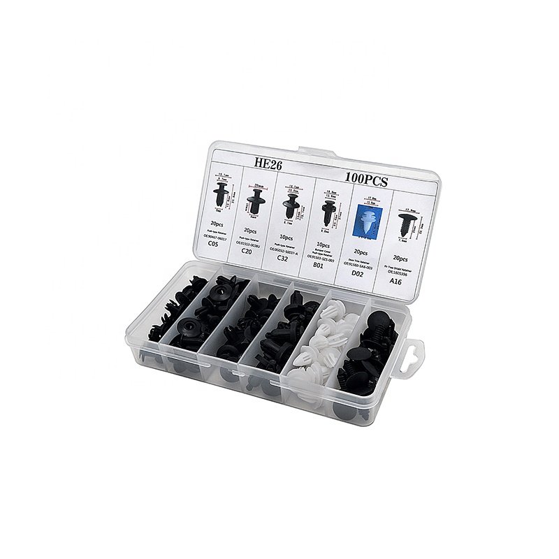 100pcs Bumper Fastener Rosette Rivet Clips Kit Bulk Car Parts He26 Auto Clips Plastic Fastener 60pcs/box 6species High-quality