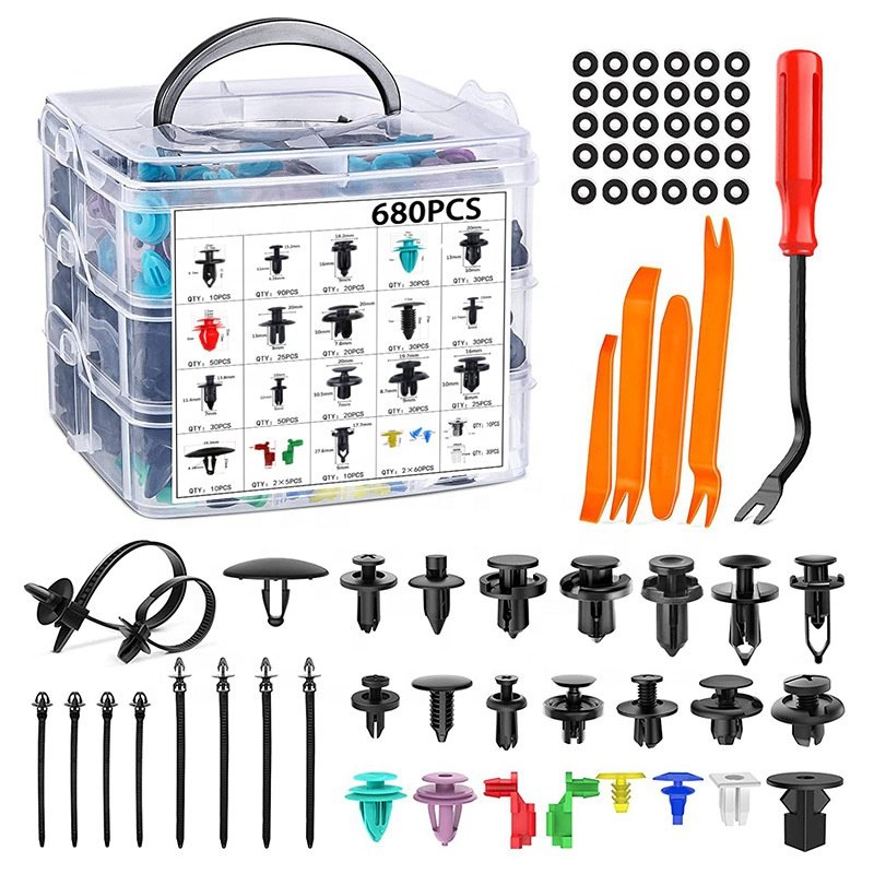 680 Pcs Car Push Retainer Clips & Auto Fasteners Assortment with 10 Cable Ties and Fasteners Remover for Toyota GM Ford Honda
