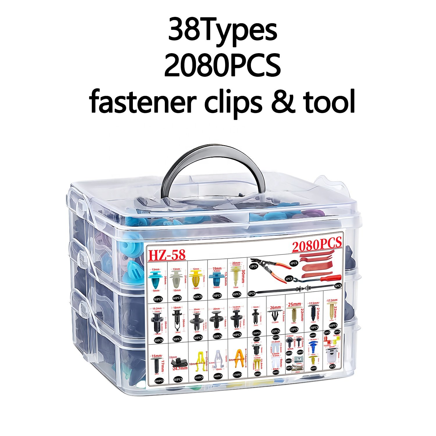 2080PCS 38Kinds Car Plastic Fastener Clips Mixed Push Retainer Pin Rivet Bumper Door Trim Panel Fastener Clip and Tools Set