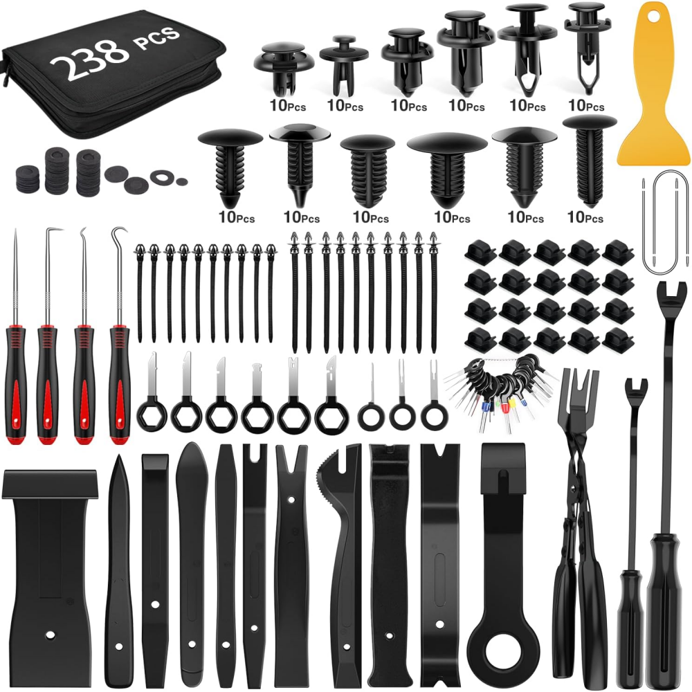 238Pcs Trim Removal Tool Auto Push Bumper Retainer Clip Set Fastener Terminal Remover Tool Adhesive Cable Clips Kit