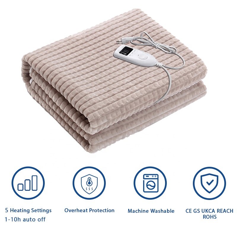 220V Double Side Flannel Fleece Heated Throw Electric Blanket for Winter