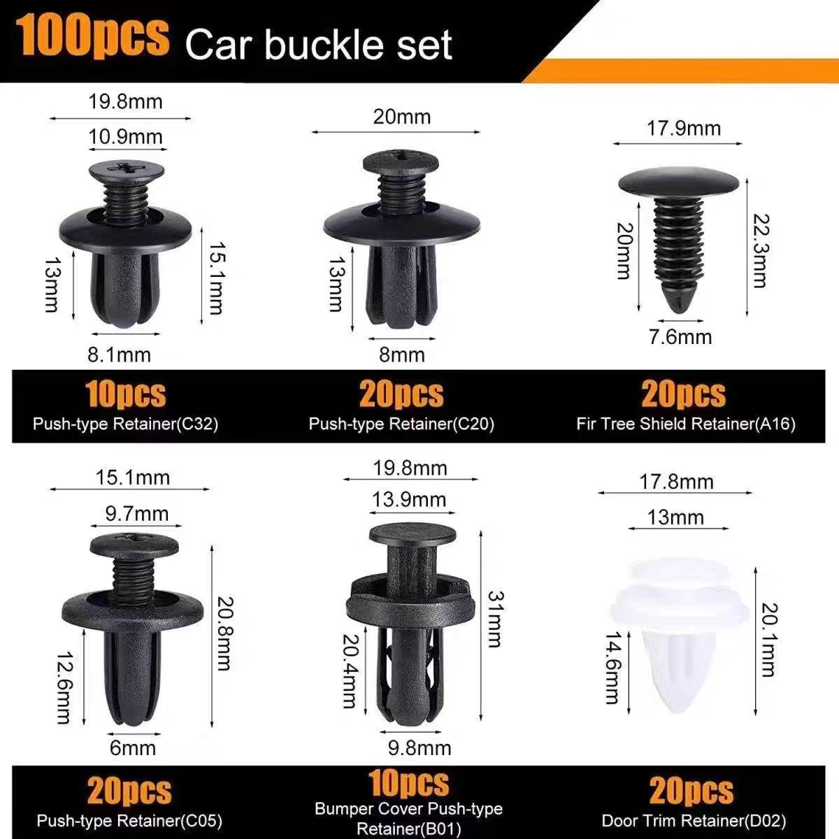100PCS Universal Automotive Plastic Rivets 6 Specifications Buckle Bumper Clips Repair Fasteners Tools Auto Fastener Buckle Set