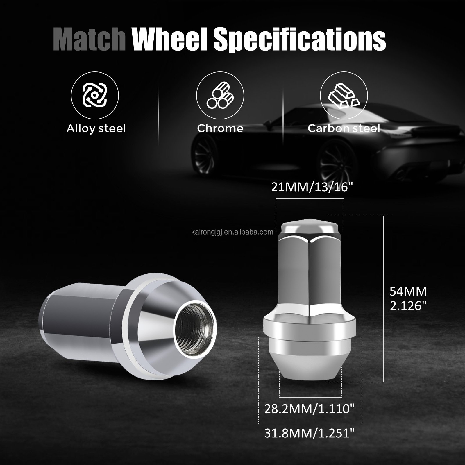 20Pcs Lug Nuts Bulge Acorn 12x1.5 Chrome Wheel Nut Replacement for F-ord F-usion F-ocus E-scape for Auto Car Accessories