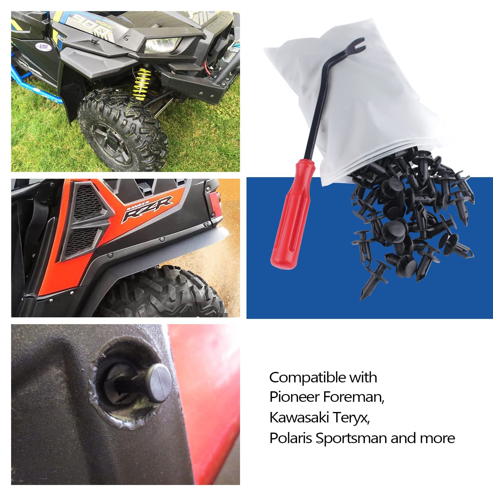100 Pieces Per Bag Plastic Fender Car Body Fastener Rivets Push Pin Car Clips for ATV UTV
