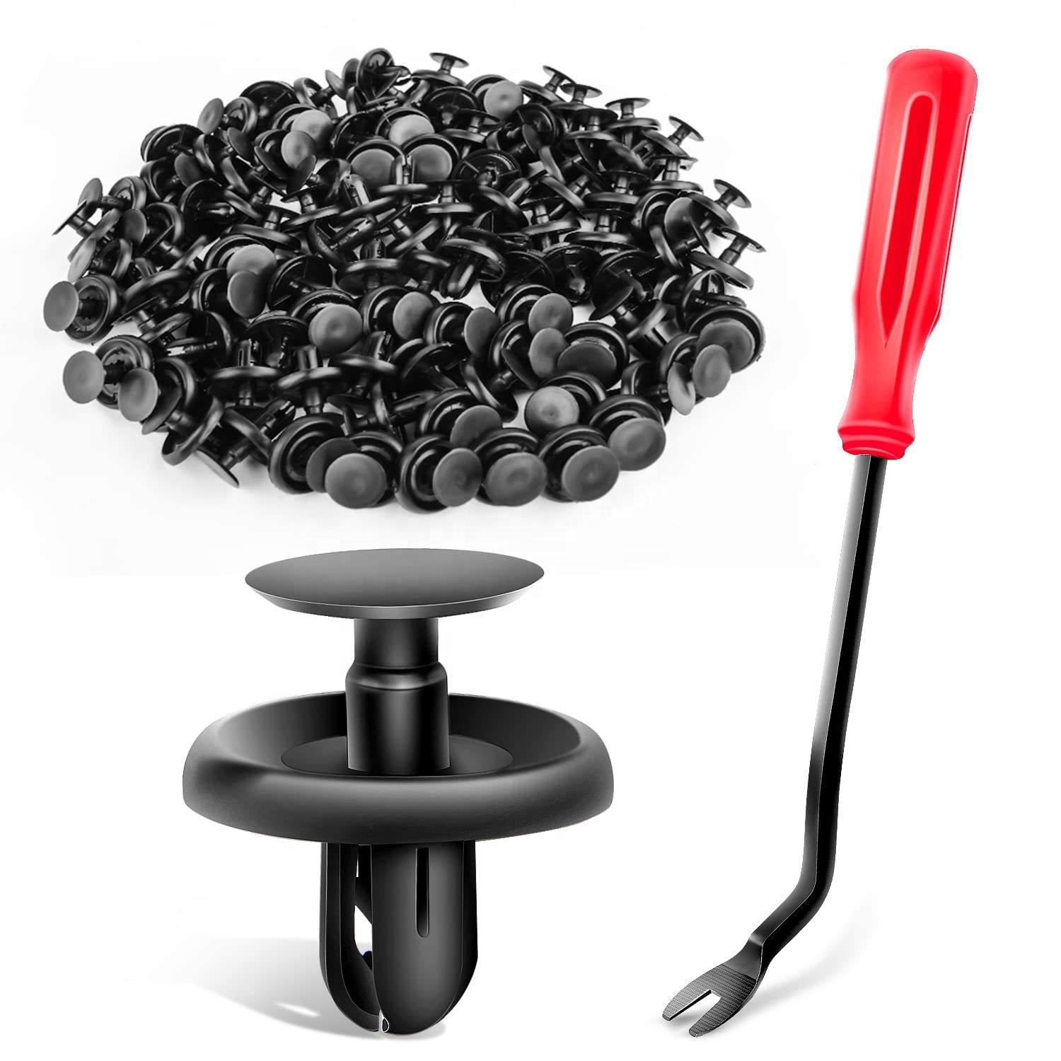 100 Pcs Black Polyformaldehyde Nylon Push Rivets Type Retainer Car Clips Splash Shield with Bonus Fastener Remover