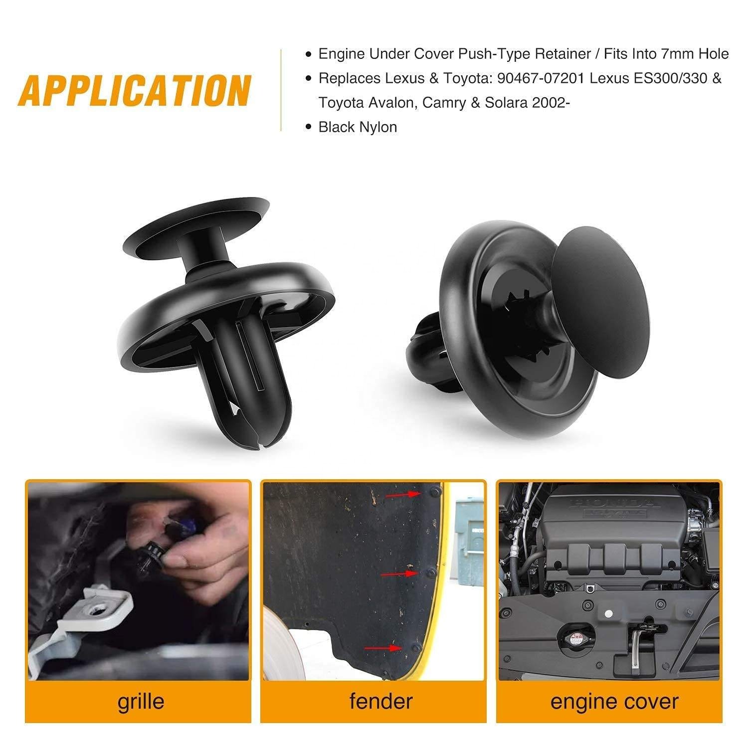 100 Pcs Black Polyformaldehyde Nylon Push Rivets Type Retainer Car Clips Splash Shield with Bonus Fastener Remover