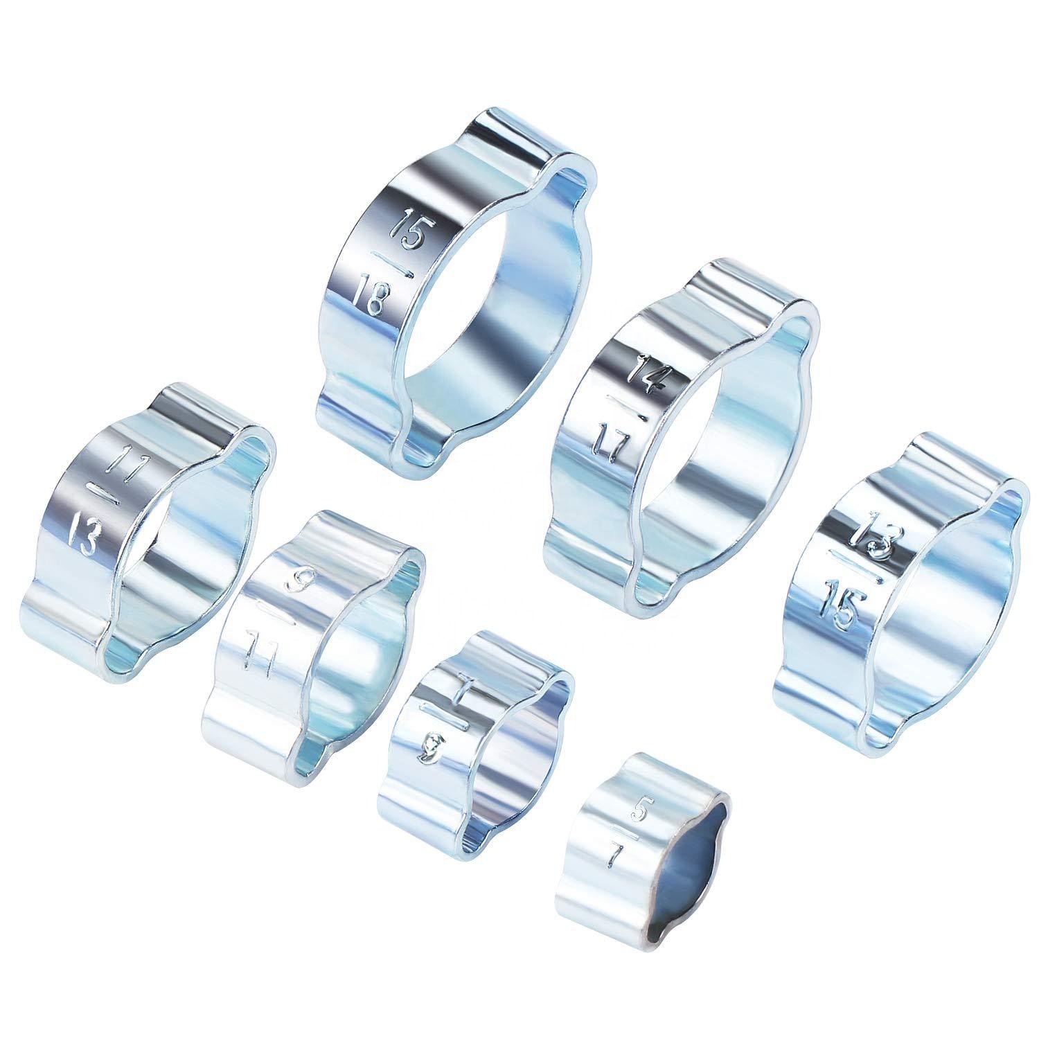 Steel Assortment Kit of Zinc Plated Double Ear Hose Clamps O Clips Fasteners for Pipe Tube Fuel Lines
