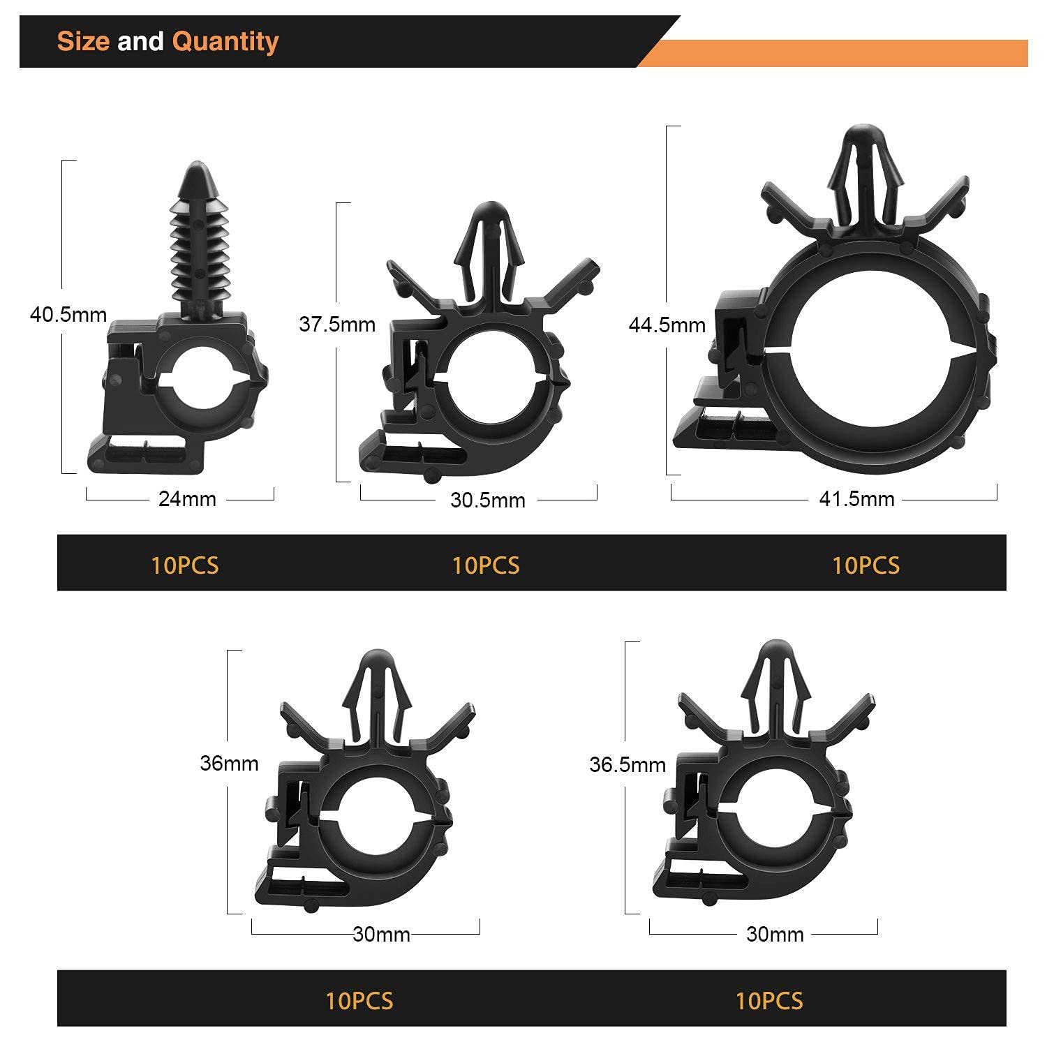 C0990 60Pcs Car Wire Loom Routing Clips Assortment - 6 Different Sizes Universal Wiring Harness Routing Clip Replacement Parts