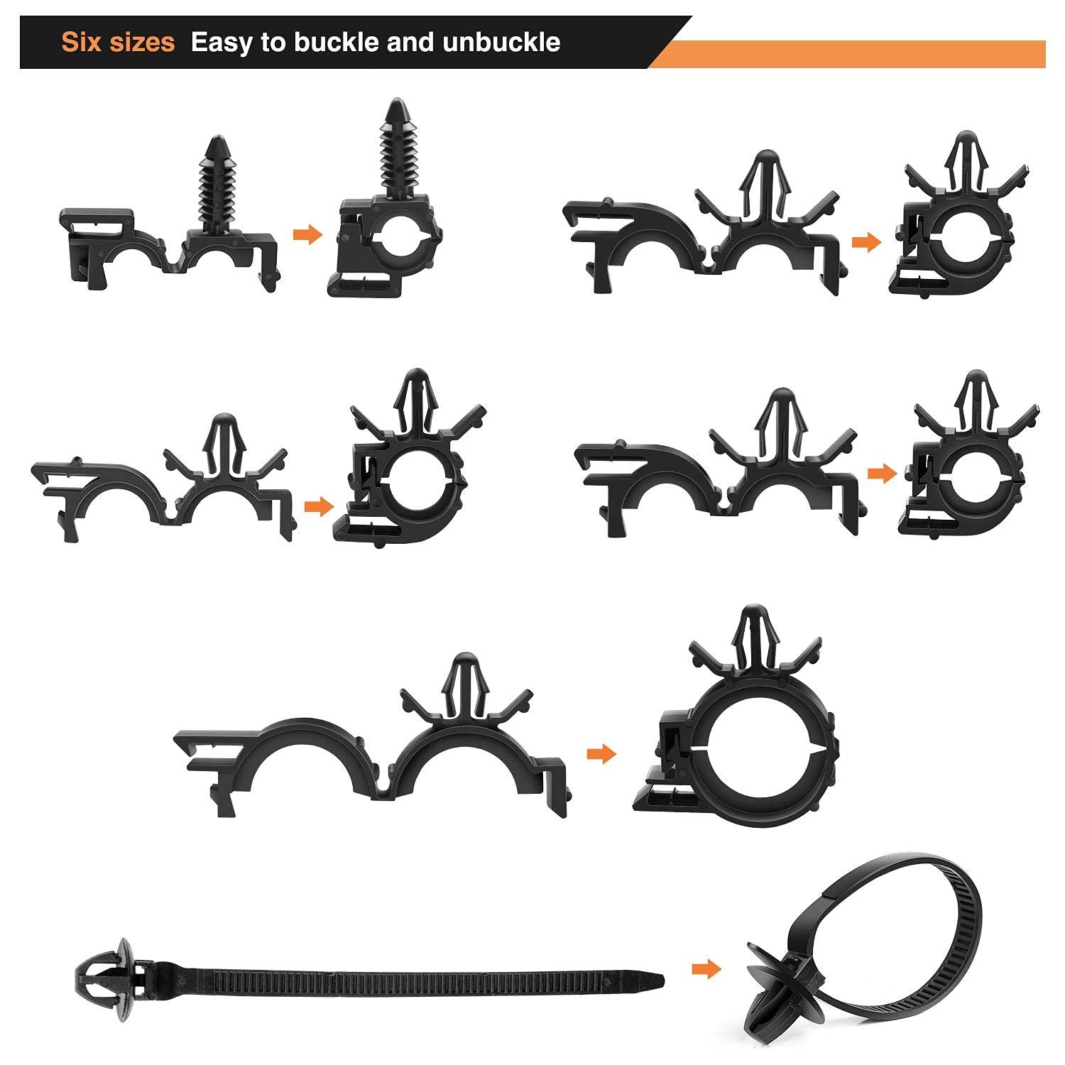 C0990 60Pcs Car Wire Loom Routing Clips Assortment - 6 Different Sizes Universal Wiring Harness Routing Clip Replacement Parts
