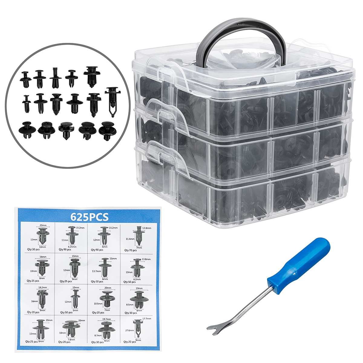 625Pcs Car Body Trim Clips Sturdy Bumper Retainer Clip Car Push Pin Rivet Trim Fastener Moulding Clips Plastic Auto Fastener Kit