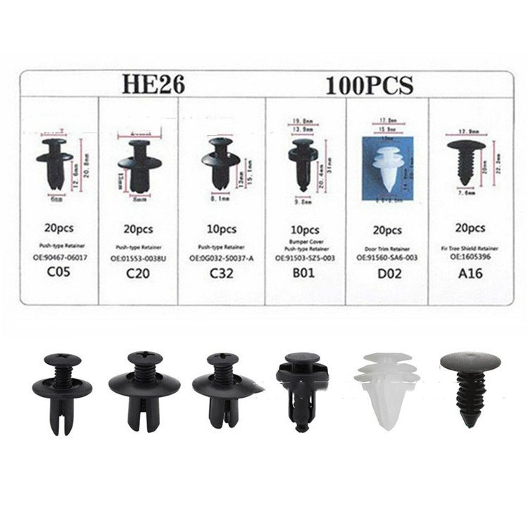 High Quality Universal Car Fastener & Clip Kit New Plastic Auto Bumper Fasteners for GM Ford Toyota Honda 100 pcs