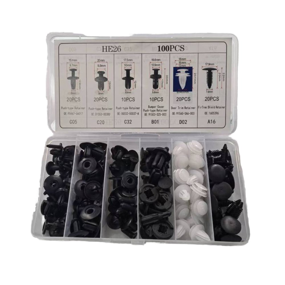 High Quality Universal Car Fastener & Clip Kit New Plastic Auto Bumper Fasteners for GM Ford Toyota Honda 100 pcs