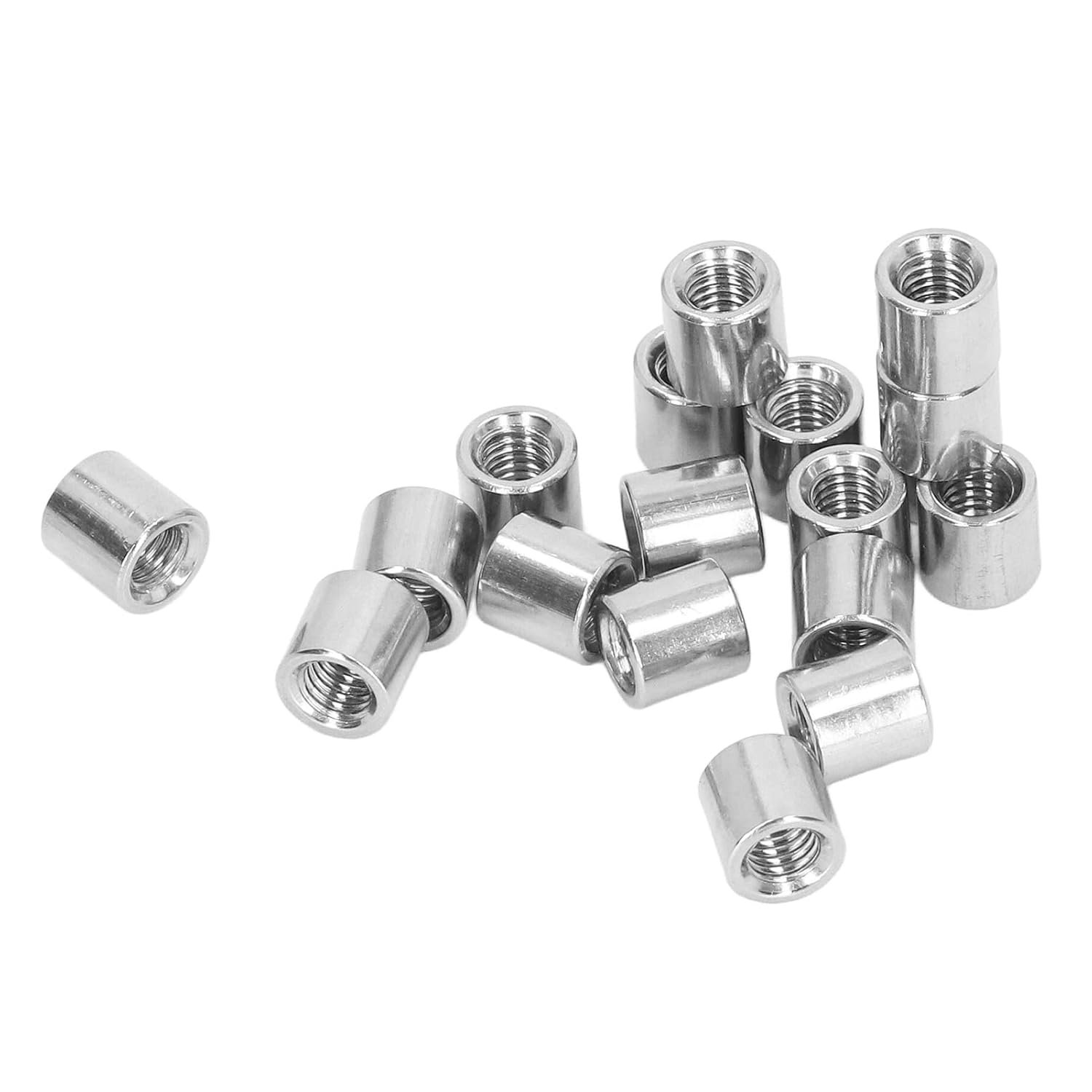 Round Connector Nuts Carbon Steel Rod Coupling Nuts Female Thread for Camera Pan Lamp Bracket Glass Folding Dining Table Silver