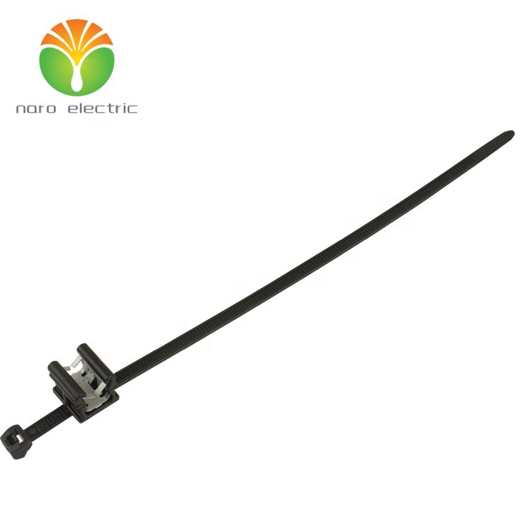 PA66 Nylon automotive cable tie with steel clip self-locking cable tie with edge clip