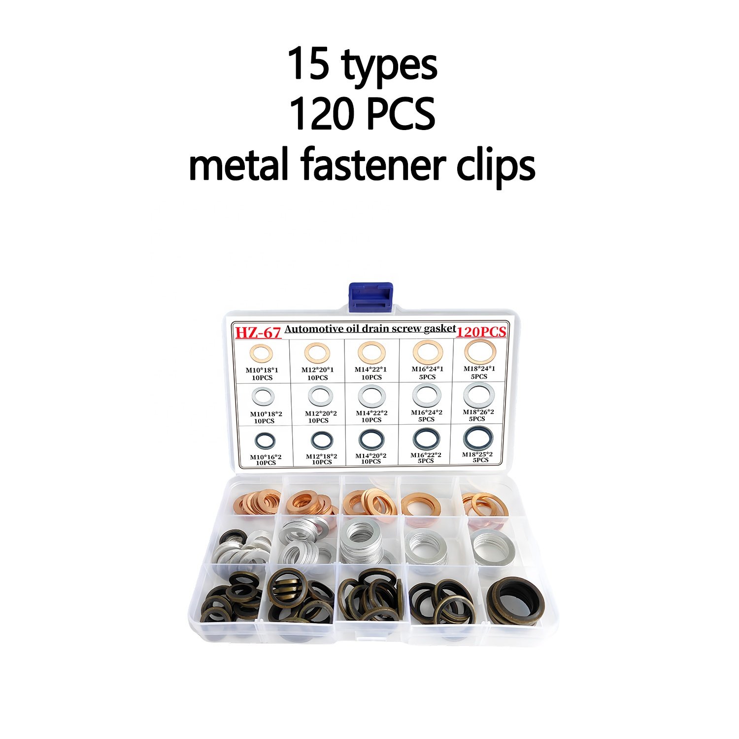 120PCS 15types Automotive Metal Fasteners Screws Bolts Copper Washers Aluminum Washers Sealing Gasket Oil Seal Set