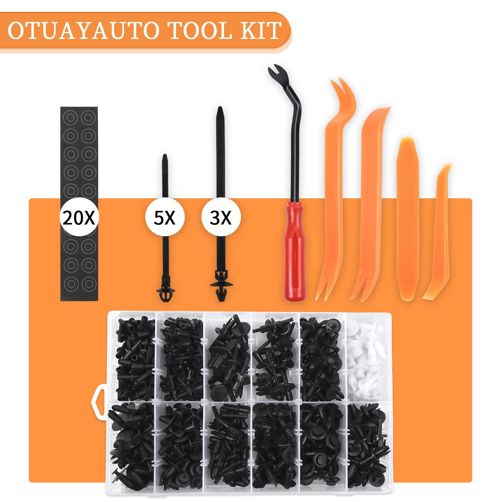 395 pcs Car Fastening Clips Universal Door Panel body Clips with Disassembly Tools Set Release Tool Cable Tie Spongy Cushion