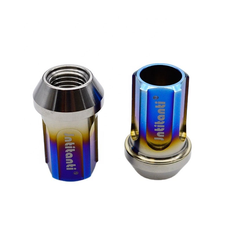 Burnt Blue Color Open End 60 Degree Cone Seat Anti-Theft Gr.5 Ti-6AL-4V Car Vehicle Automobile Wheel Lock Nut M12*1.25*35mm
