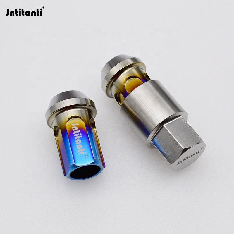 Burnt Blue Color Open End 60 Degree Cone Seat Anti-Theft Gr.5 Ti-6AL-4V Car Vehicle Automobile Wheel Lock Nut M12*1.25*35mm
