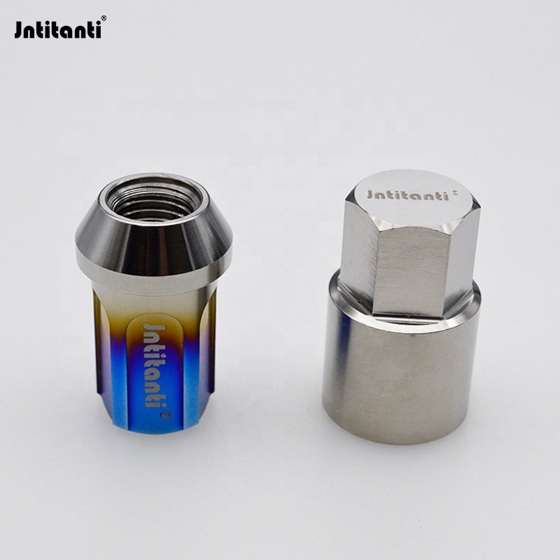 Burnt Blue Color Open End 60 Degree Cone Seat Anti-Theft Gr.5 Ti-6AL-4V Car Vehicle Automobile Wheel Lock Nut M12*1.25*35mm